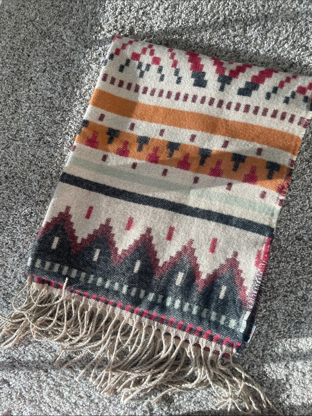 pistil Cream Plaid Knit Scarf with Red and Black Accents